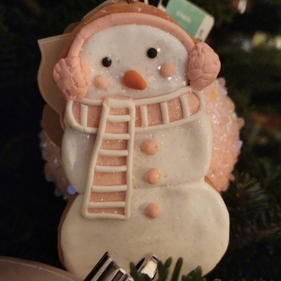 NWT | Frosted Ginherbread Cookie Snowman Ornament with Pink Accents - Picture 3 of 3